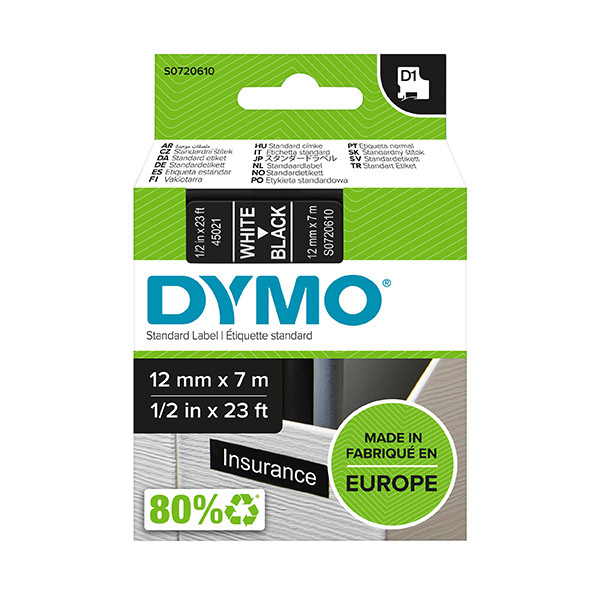 Dymo S0720610/45021 ruban d'étiquettes 12 mm (d'origine) - blanc sur noir S0720610 088222 - 1