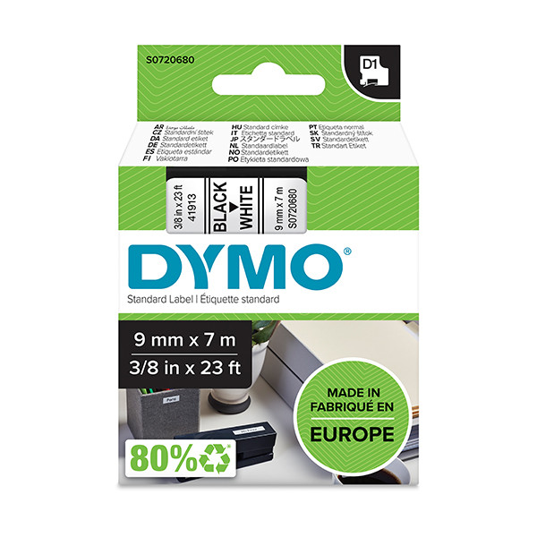 Dymo S0720680/40913 ruban d'étiquettes 9 mm (d'origine) - noir sur blanc S0720680 088106 - 1