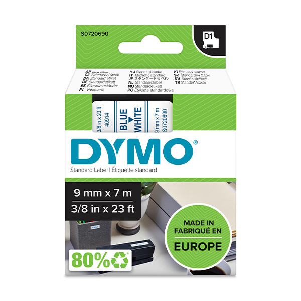 Dymo S0720690/40914 ruban d'étiquettes 9 mm (d'origine) - bleu sur blanc S0720690 088108 - 1