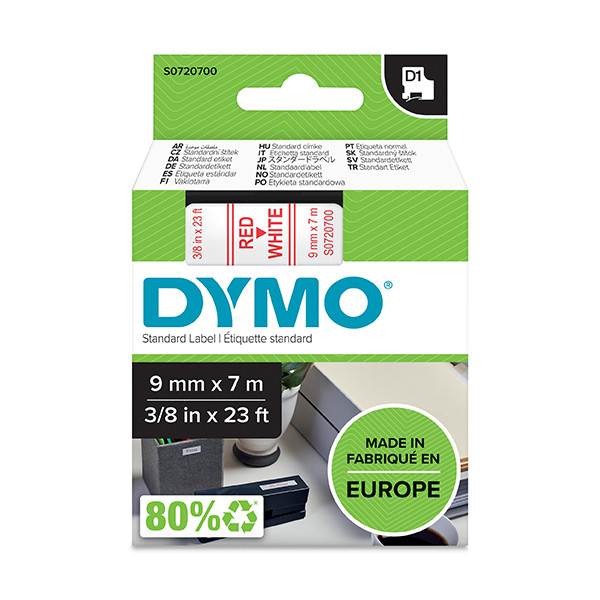 Dymo S0720700/40915 ruban d'étiquettes 9 mm (d'origine) - rouge sur blanc S0720700 088110 - 1