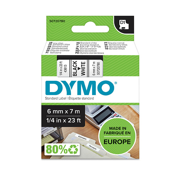Dymo S0720780/43613 ruban d'étiquettes 6 mm (d'origine) - noir sur blanc S0720780 088000 - 1