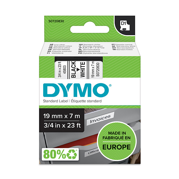 Dymo S0720830/45803 ruban d'étiquettes 19 mm (d'origine) - noir sur blanc S0720830 088402 - 1