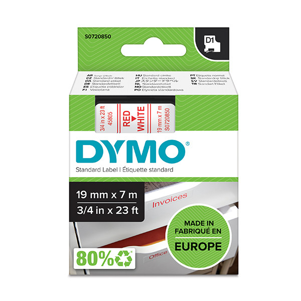 Dymo S0720850/45805 ruban d'étiquettes 19 mm (d'origine) - rouge sur blanc S0720850 088406 - 1