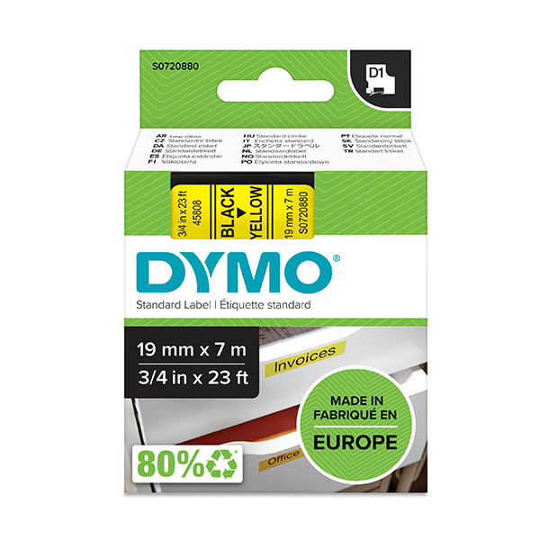 Dymo S0720880/45808 ruban d'étiquettes 19 mm (d'origine) - noir sur jaune S0720880 088412 - 1
