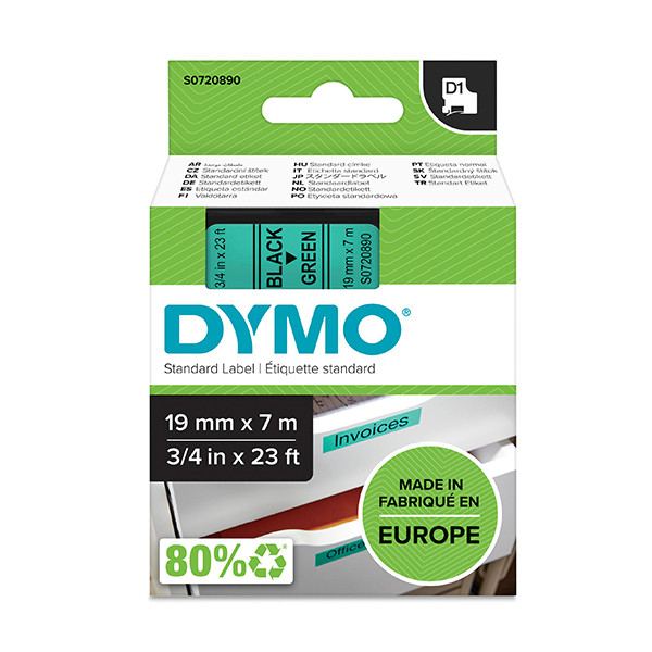 Dymo S0720890/45809 ruban d'étiquettes 19 mm (d'origine) - noir sur vert S0720890 088414 - 1