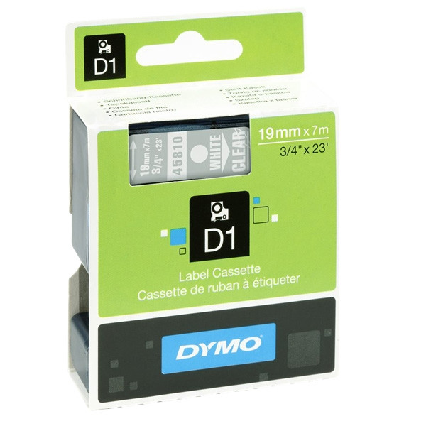 Dymo S0720900/45810 ruban d'étiquettes 19 mm (d'origine) - blanc sur transparent S0720900 088416 - 1