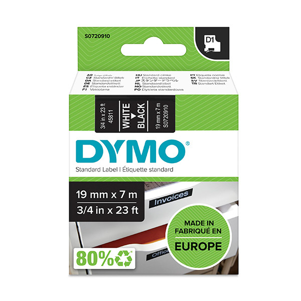 Dymo S0720910/45811 ruban d'étiquettes 19 mm (d'origine) - blanc sur noir S0720910 088418 - 1