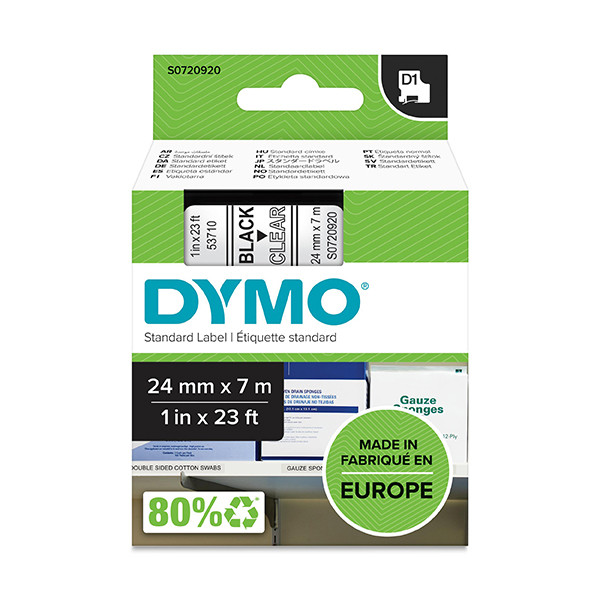 Dymo S0720920/53710 ruban d'étiquettes 24 mm (d'origine) - noir sur transparent S0720920 088420 - 1