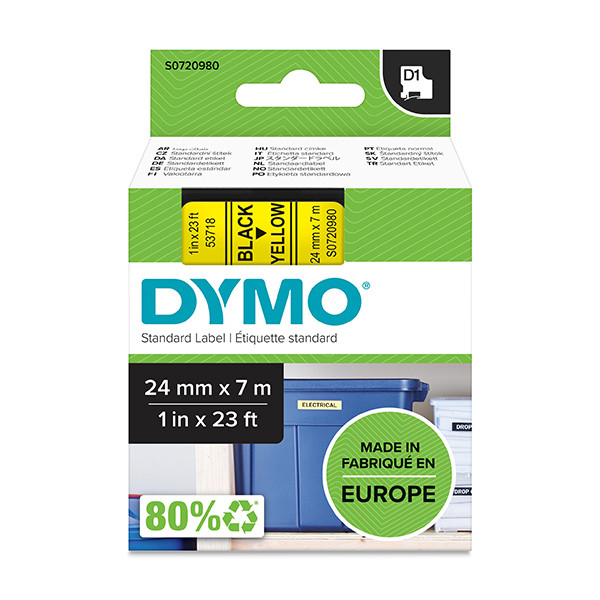 Dymo 53718 - Ruban Dymo D1 noir sur jaune 24mm S0720980 origine