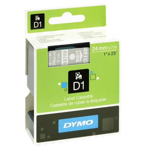 Dymo S0721000/53720 ruban d'étiquettes 24 mm (d'origine) - blanc sur transparent S0721000 088436 - 1