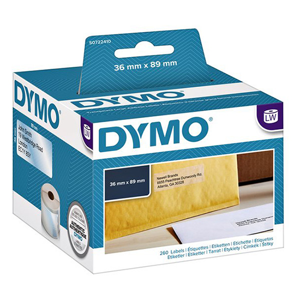 Dymo S0722410/99013 étiquettes d'adresse transparentes larges (d'origine) S0722410 088506 - 1