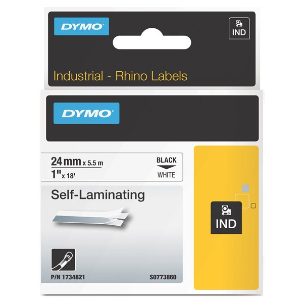 Dymo S0773860/1734821 IND Rhino ruban d'étiquettes auto-laminées noir sur blanc 24 mm (d'origine) 1734821 088730 - 1