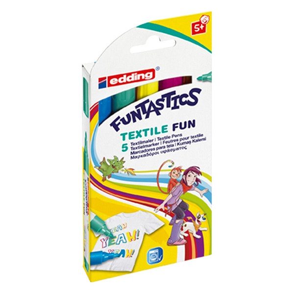 Edding 17 Funtastics marqueurs pour textiles pour enfants 5 couleurs (2 - 6 mm ogive) 4-17-5 239342 - 1