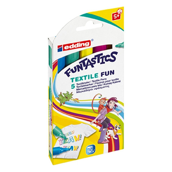 Edding 17 Funtastics marqueurs textiles pour enfants 5 couleurs (2 - 6 mm ogive) 239342 - 1
