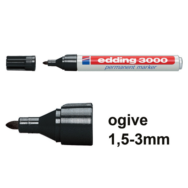 Edding 3000 marqueur permanent (1,5 - 3 mm ogive) - noir 4-3000001 200500 - 1