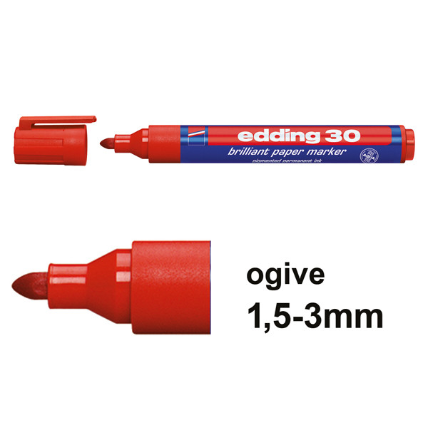 Edding 30 marqueur papier à encre brillante (ogive de 1,5 - 3 mm) - rouge 4-30002 239205 - 1