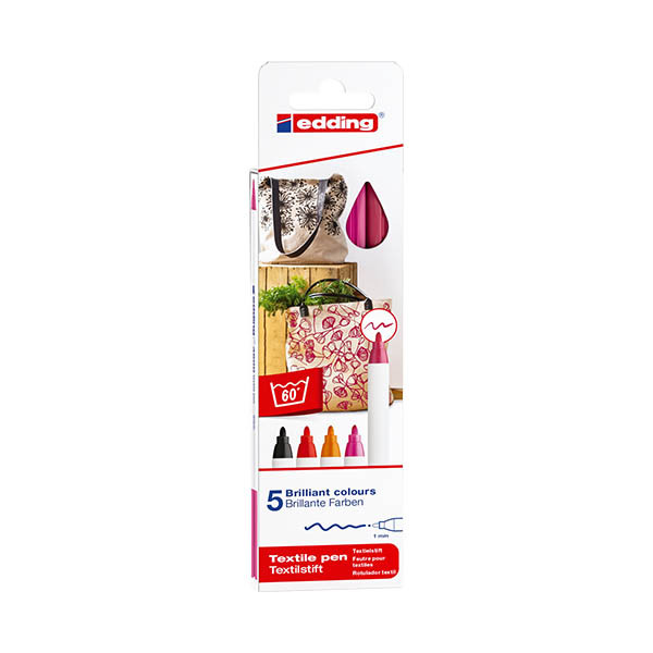 Edding 4600 set de marqueurs textiles couleurs chaudes 5 pièces (1 mm ogive) 404853 - 1