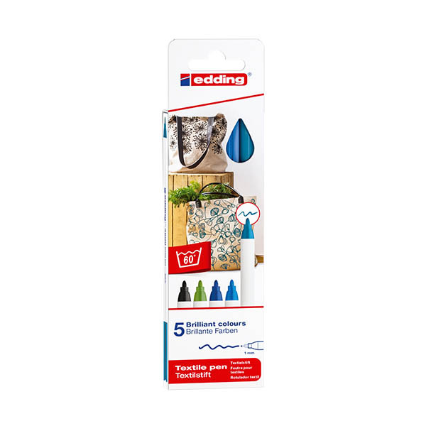 Edding 4600 set de marqueurs textiles couleurs froides 5 pièces (1 mm ogive) 404852 - 1