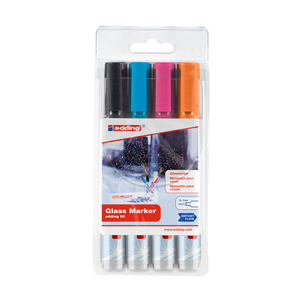 Edding 95 marqueur pour tableaux en verre 4 pièces (1,5 - 3 mm ogive) - assorti 240591 - 1
