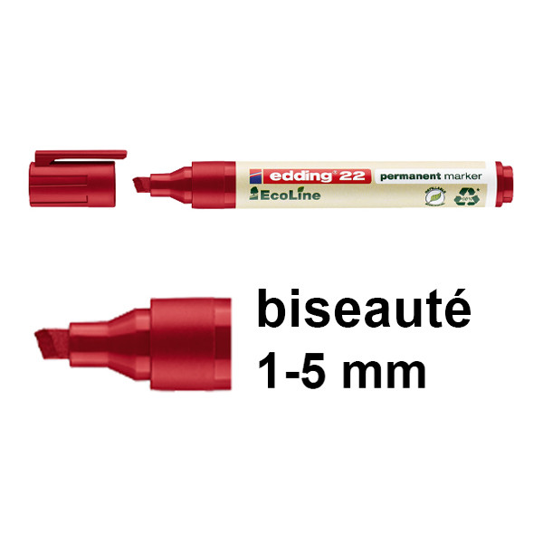 Edding EcoLine 22 marqueur permanent (1 - 5 mm biseauté) - rouge 4-22002 240335 - 1