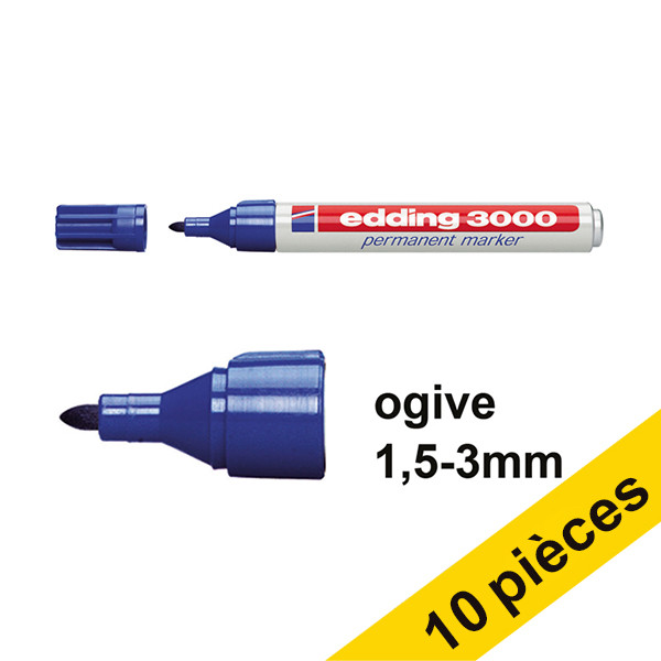 Offre : 10x Edding 3000 marqueur permanent (1,5 - 3 mm ogive) - bleu 240603 - 1