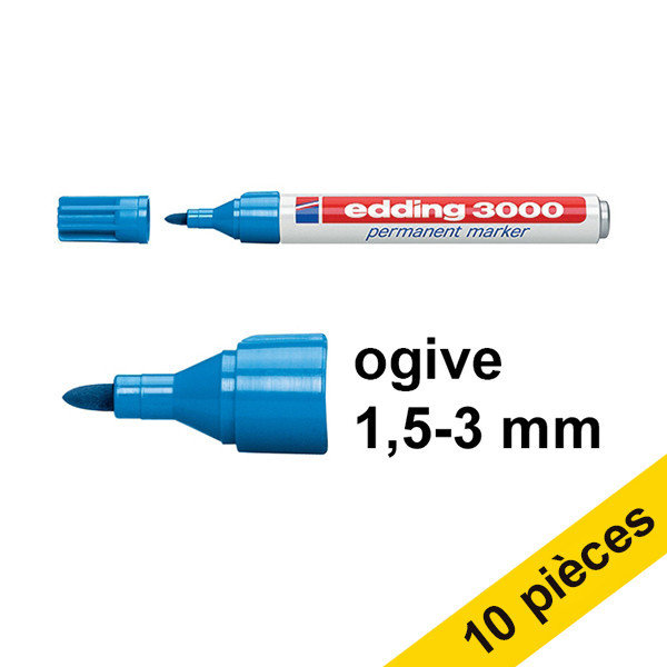 Edding Offre : 10x Edding 3000 marqueur permanent (1,5 - 3 mm ogive) - bleu clair  240562 - 1