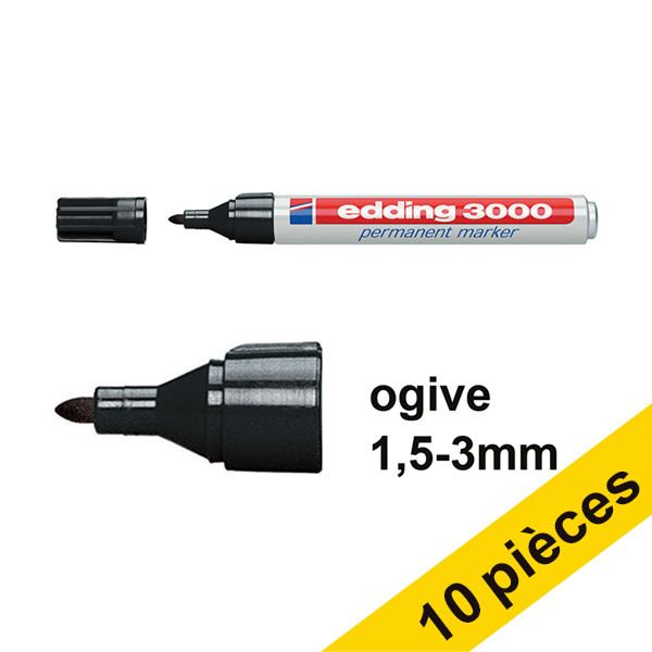 Edding Offre : 10x Edding 3000 marqueur permanent (1,5 - 3 mm ogive) - noir  240601 - 1