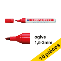 Offre : 10x Edding 3000 marqueur permanent (1,5 - 3 mm ogive) - rouge
