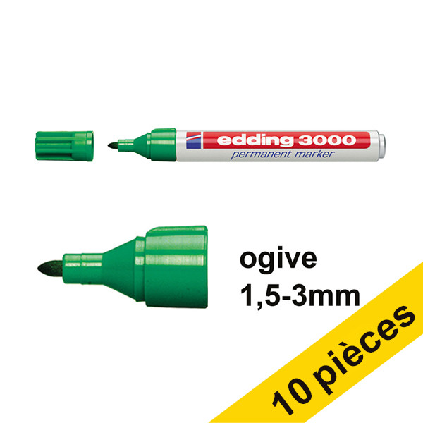 Offre : 10x Edding 3000 marqueur permanent (1,5 - 3 mm ogive) - vert 240604 - 1