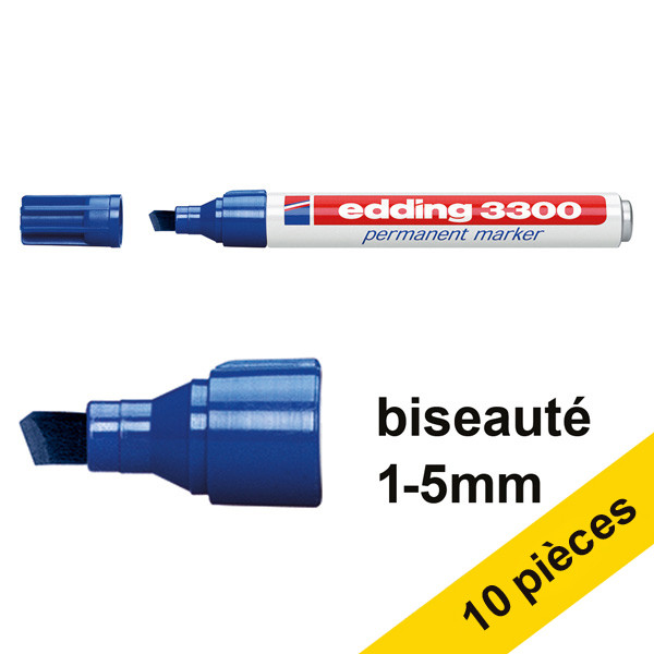 Edding Offre : 10x Edding 3300 marqueur permanent (1 - 5 mm pointe biseautée) - bleu  239752 - 1