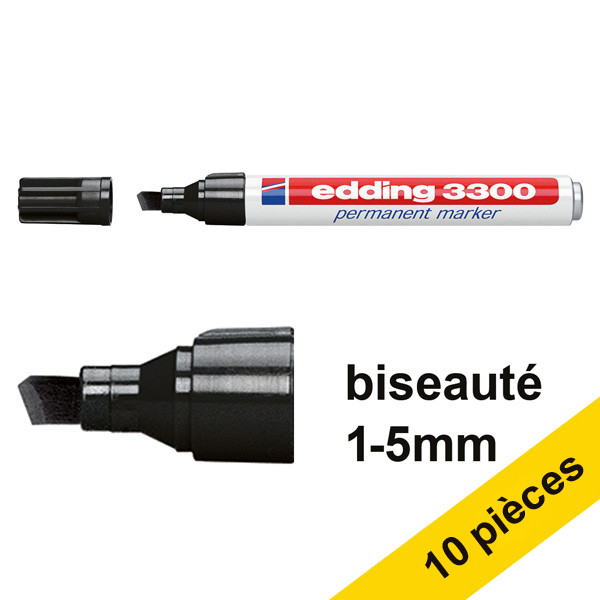 Edding Offre : 10x Edding 3300 marqueur permanent (1 - 5 mm pointe biseautée) - noir  239764 - 1