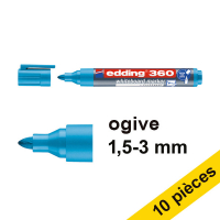 Offre : 10x Edding 360 marqueur pour tableau blanc (1,5 - 3 mm) - bleu clair