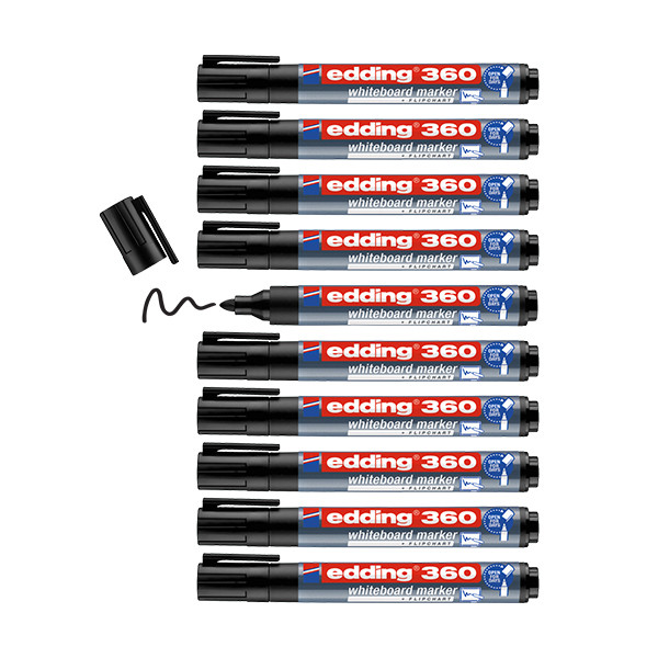 Offre : 10x Edding 360 marqueur pour tableau blanc (1,5 - 3 mm) - noir 240544 - 1