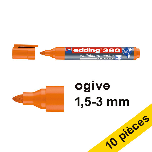 Edding Offre : 10x Edding 360 marqueur pour tableau blanc (1,5 - 3 mm) - orange  240549 - 1
