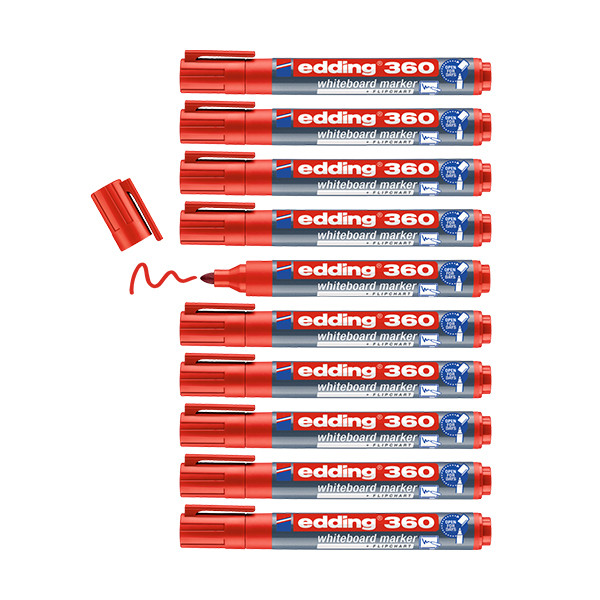 Offre : 10x Edding 360 marqueur pour tableau blanc (1,5 - 3 mm) - rouge 240545 - 1