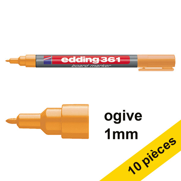 Edding Offre : 10x Edding 361 marqueur pour tableau blanc (1 mm ogive) - orange  239509 - 1