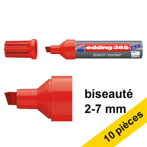 Edding Offre : 10x Edding 365 marqueur pour tableau blanc (2 - 7 mm pointe biseautée) - rouge  239767 - 1