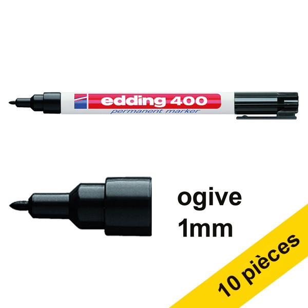 Offre : 10x Edding 400 marqueur permanent (1 mm ogive) - noir 239439 - 1