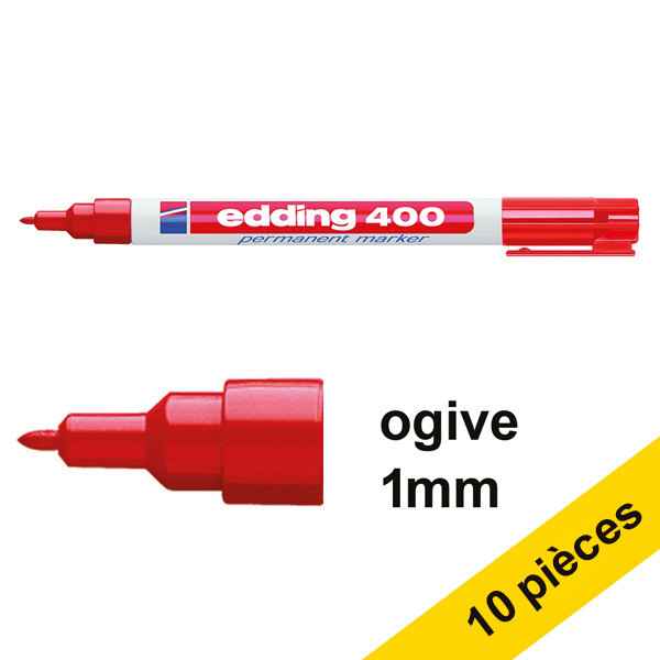 Offre : 10x Edding 400 marqueur permanent (1 mm ogive) - rouge 239440 - 1