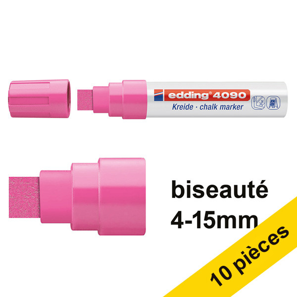Edding Offre : 10x Edding 4090 marqueur craie liquide (4 - 15 mm) - rose fluo  239530 - 1