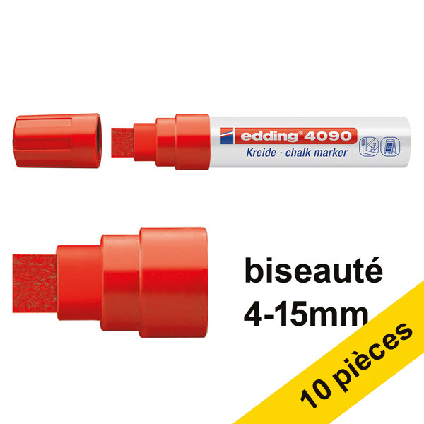 Edding Offre : 10x Edding 4090 marqueur craie liquide (4 - 15 mm) - rouge  239522 - 1