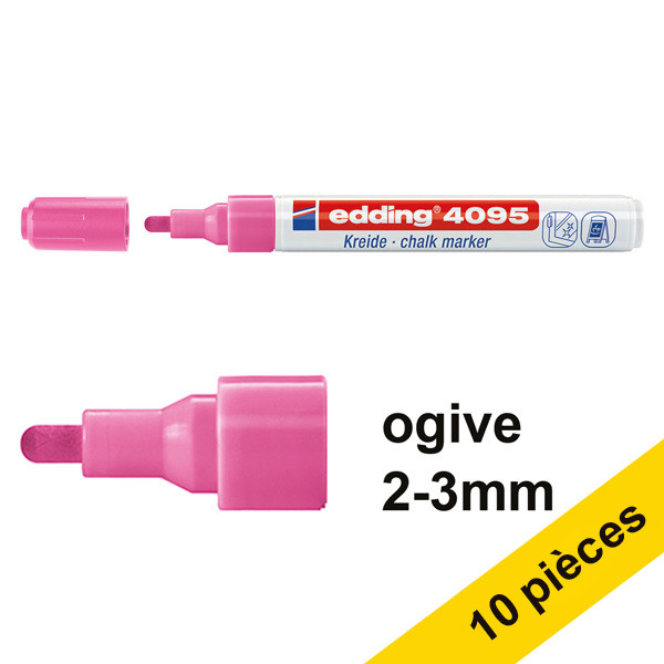 Edding Offre : 10x Edding 4095 marqueur craie liquide (2 - 3 mm ogive) - rose fluo  239806 - 1