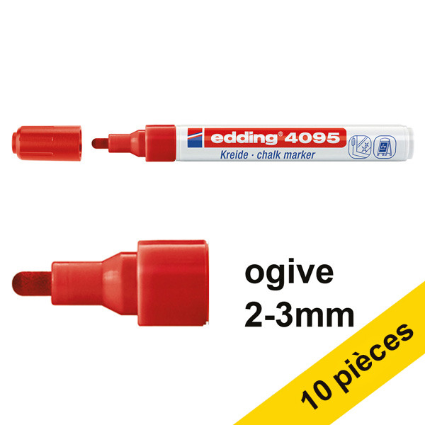 Edding Offre : 10x Edding 4095 marqueur craie liquide (2 - 3 mm ogive) - rouge  239807 - 1
