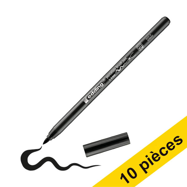 Offre : 10x Edding 4200 feutre pointe pinceau pour porcelaine (pointe pinceau 1 - 4 mm) - noir 239824 - 1