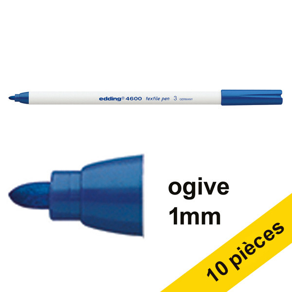 Edding Offre : 10x Edding 4600 marqueur textile (1 mm ogive) - bleu  239845 - 1