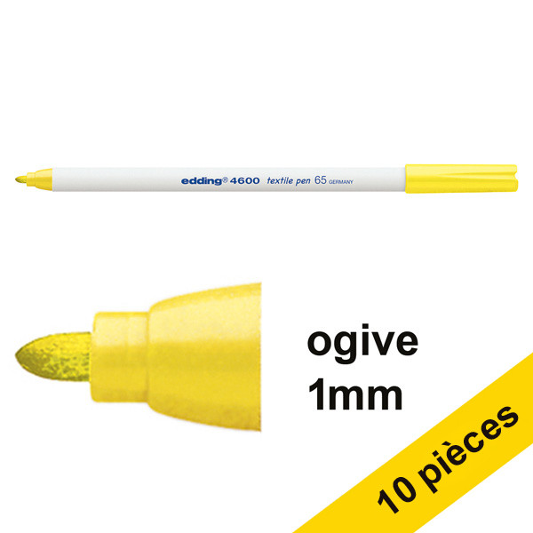 Edding Offre : 10x Edding 4600 marqueur textile (1 mm ogive) - jaune fluo  239854 - 1