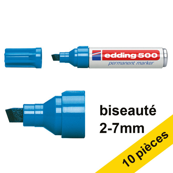 Edding Offre : 10x Edding 500 marqueur permanent (2 - 7 mm pointe biseautée) - bleu clair  239870 - 1