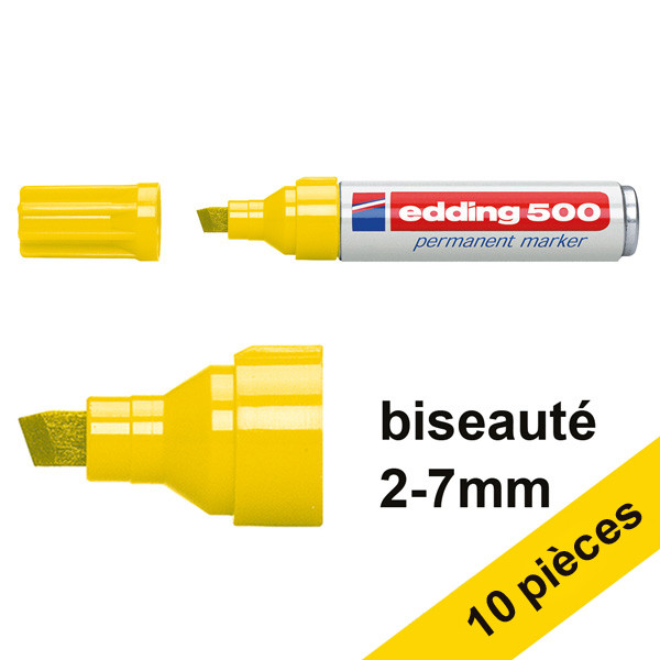 Edding Offre : 10x Edding 500 marqueur permanent (2 - 7 mm pointe biseautée) - jaune  239868 - 1