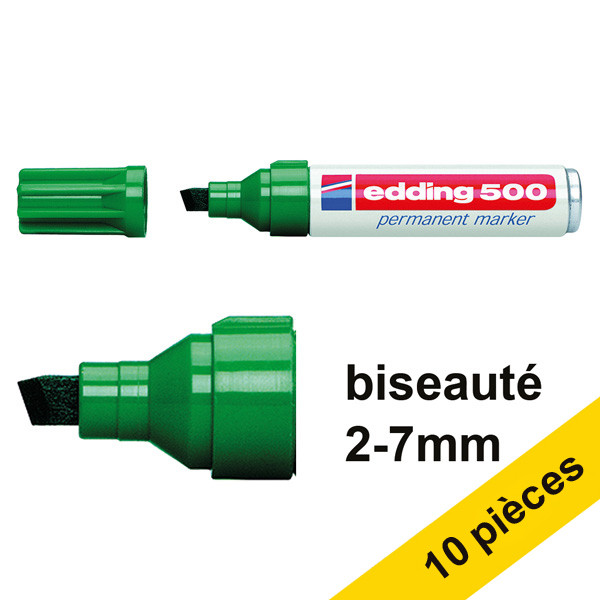 Edding Offre : 10x Edding 500 marqueur permanent (2 - 7 mm pointe biseautée) - vert  239869 - 1