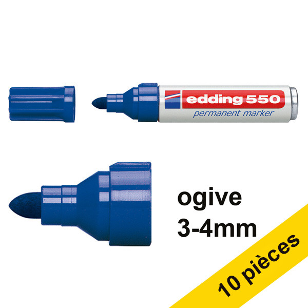 Edding Offre : 10x Edding 550 marqueur permanent (3 - 4 mm ogive) - bleu  239506 - 1